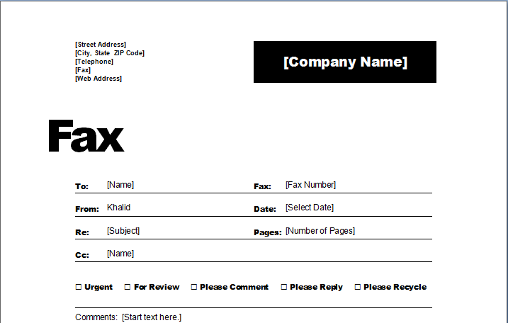 Fax Cover Sheet Template My Word Templates