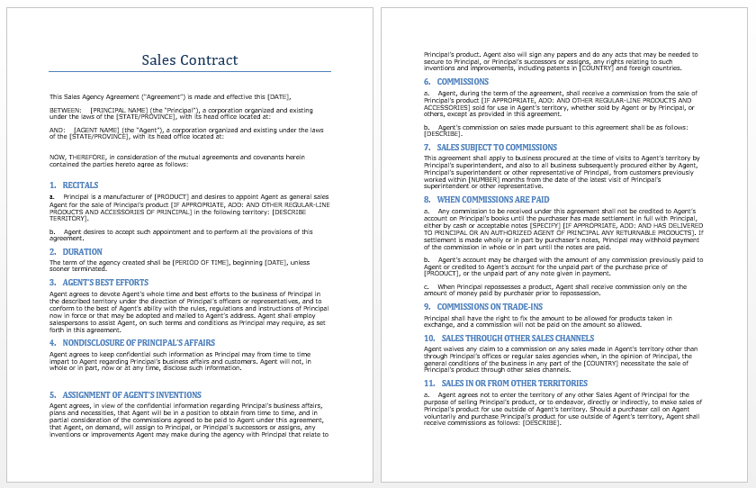 Sales Contract Template My Word Templates