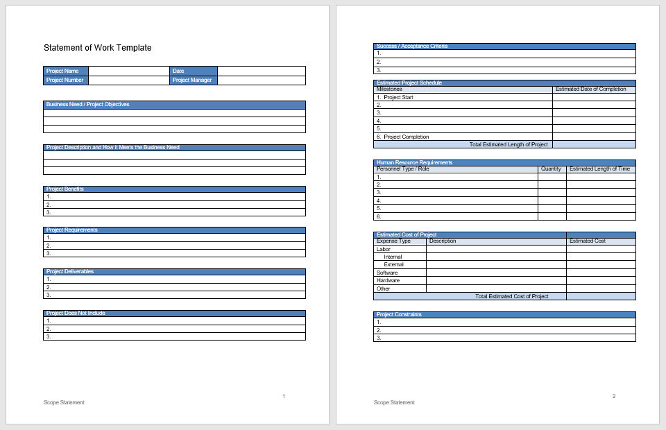 Statement Of Work Template Word Doc