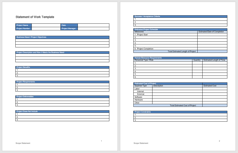 Statement Of Work Templates 13 Free Sample Templates My Word Templates