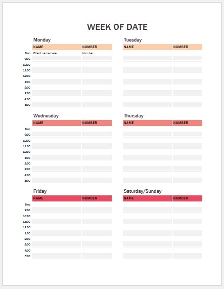 Weekly Appointments Calendar Template 02