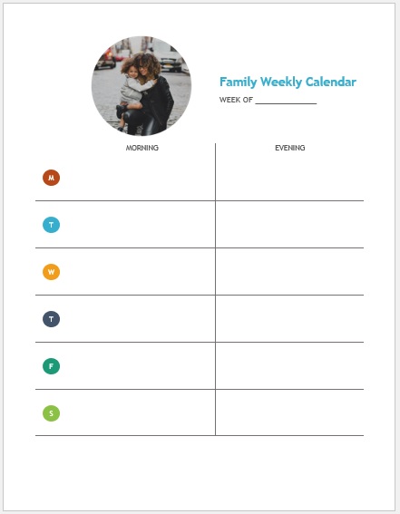 Weekly Family Calendar Template