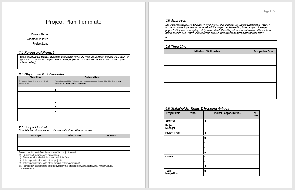 Project Plan Templates 18 Free Sample Templates My Word Templates