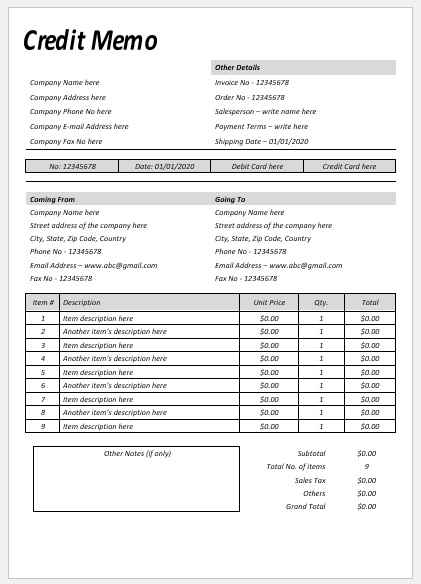 11 Free Credit Memo Templates My Word Templates