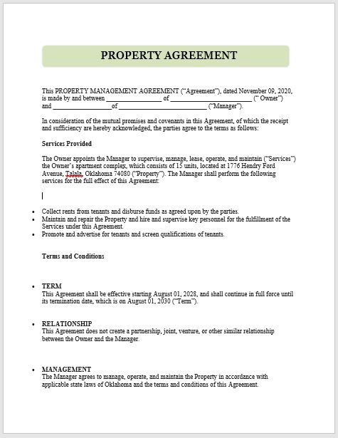 11 Free Best Property Agreement Templates My Word Templates