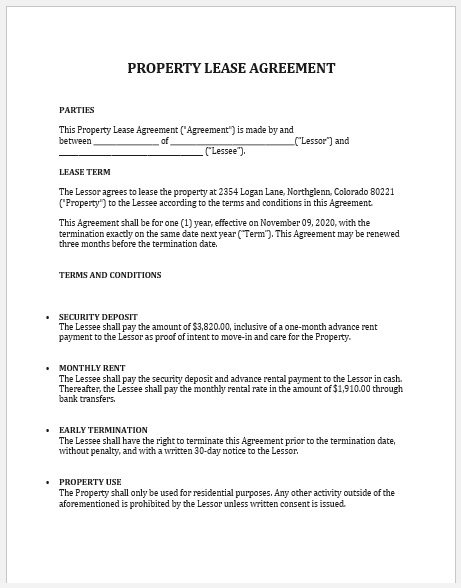 Property Agreement Template 02