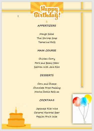 Birthday Menu Template 09