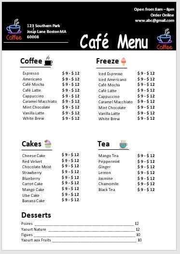 Cafe Menu Template 01