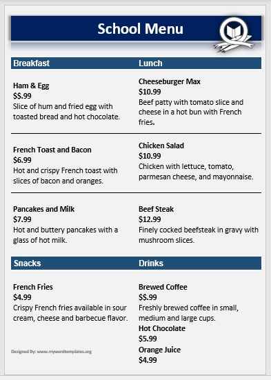 School Menu Template 01