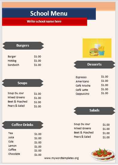 School Menu Template 08