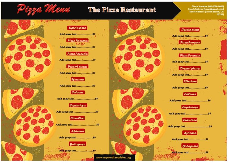 Pizza Menu Template - My Word Templates