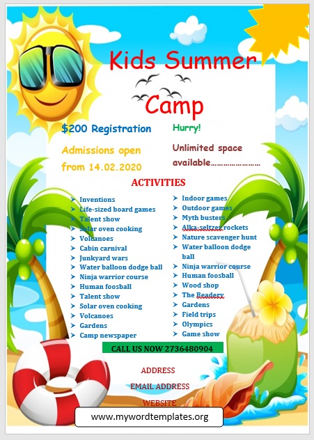 excel project management template for summer camp