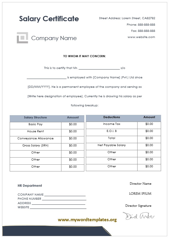 Free Salary Certificate Template My Word Templates