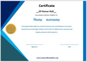 Honor Roll Certificate Templates - My Word Templates