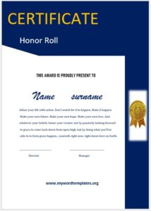 Honor Roll Certificate Template 07 - My Word Templates