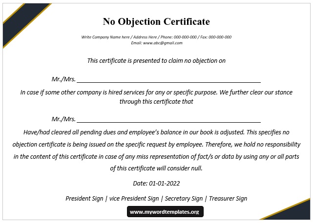 No Objection Certificate Template 02