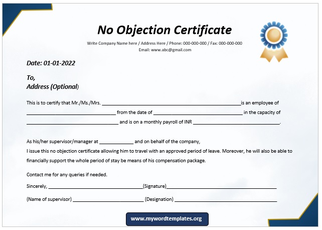 No Objection Certificate Template 03