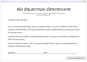 06 Free No Objection Certificate Templates - My Word Templates