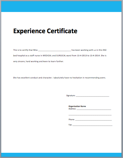 Experience Certificate Template Free Download Word