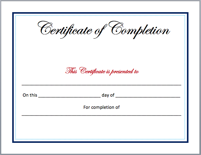 Completion Certificate Template My Word Templates