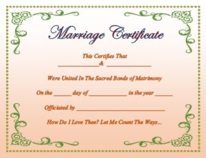 Marriage Certificate Templates - My Word Templates