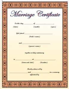 Marriage Certificate Templates - My Word Templates