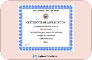 army certificate template feature image