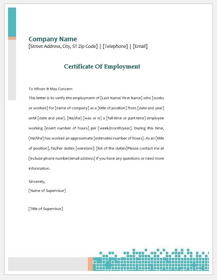 Employment Certificate Templates - My Word Templates