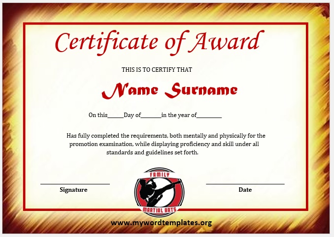 Martial Art Certificate Templates My Word Templates
