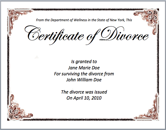 Printable Divorce Certificate