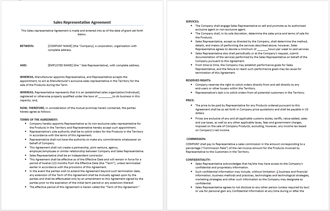 Simple Sales Commission Agreement Template