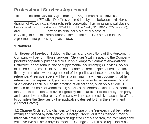 professional service agreement template