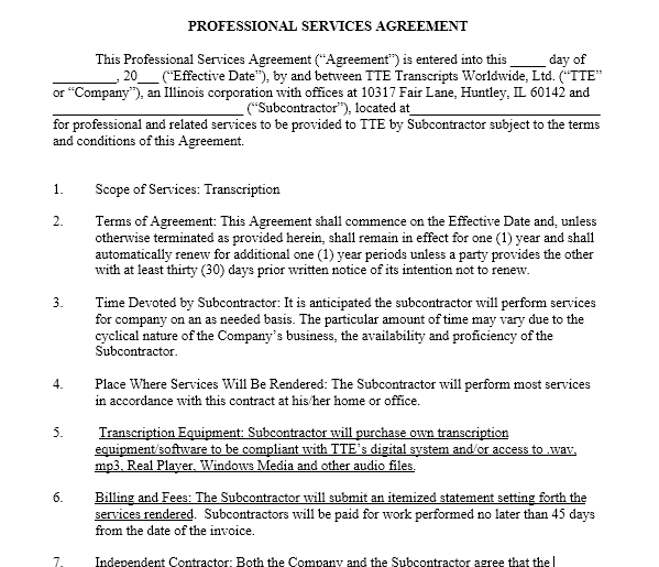 Professional Services Agreement Templates 24 Free Samples My Word 