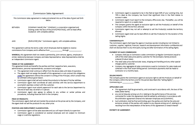 Commission Sales Agreement Template - My Word Templates