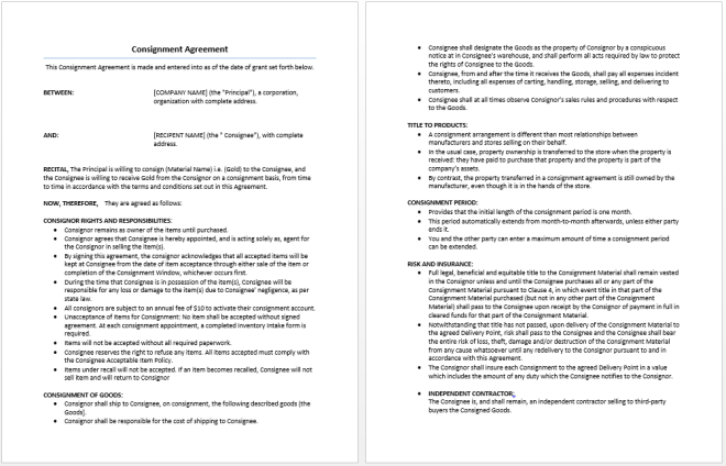 Consignment Agreement Template - My Word Templates