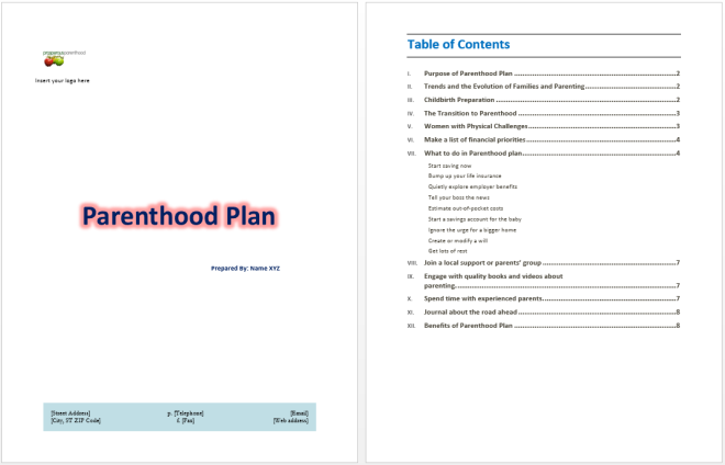 Parenthood Plan Template - My Word Templates