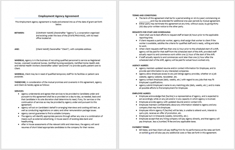 Employment Agency Agreement Template - My Word Templates