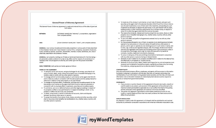 general power of attorney agreement image
