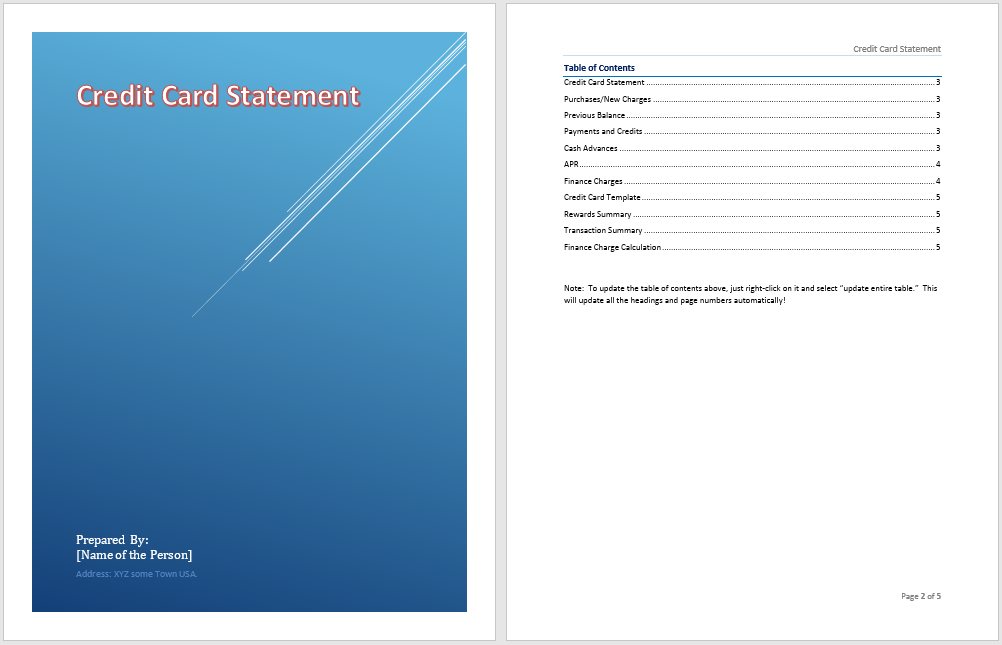 Credit Card Statement Template My Word Templates