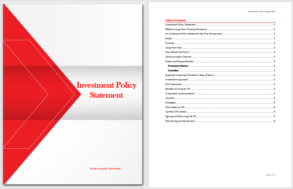 Investment Policy Statement Template My Word Templates