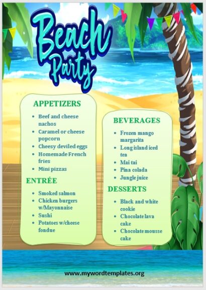 Beach Party Menu Template 01