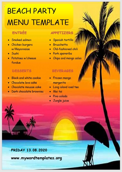 11 Free Beach Party Menu Templates My Word Templates