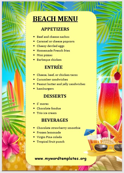 11 Free Beach Party Menu Templates My Word Templates