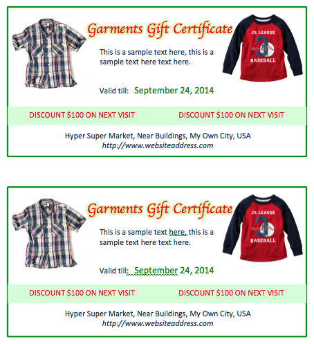 Garments Gift Certificate Template