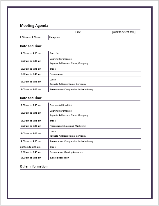 Office Meeting Agenda Template