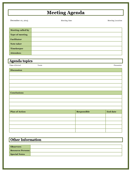 formal agenda template for a meeting