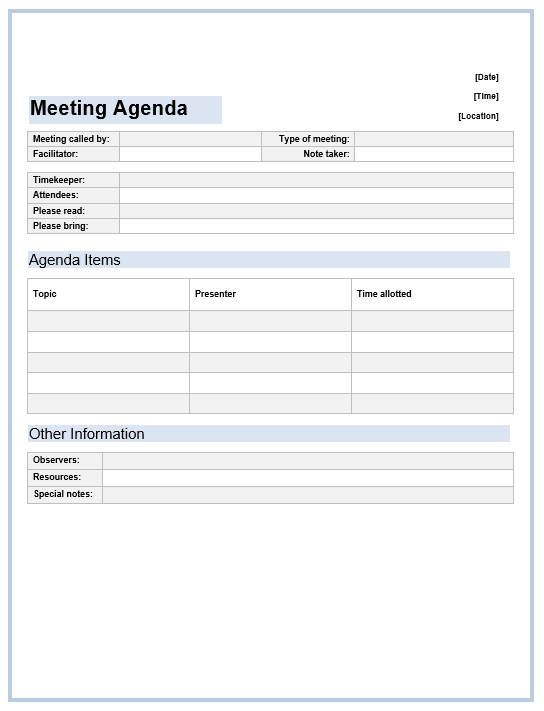  Microsoft Word Agenda Template 