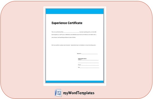 Work Experience Certificate Template - My Word Templates