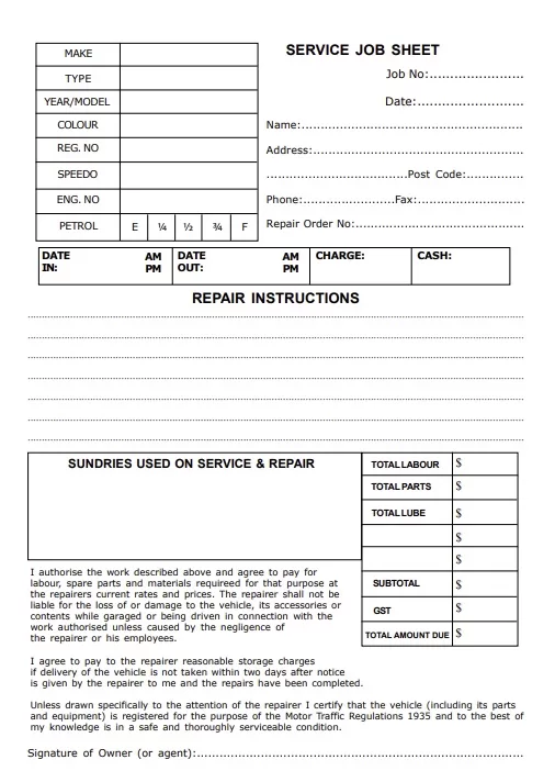 Job sheet template