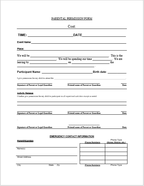 Trip Permission Slip Template 14